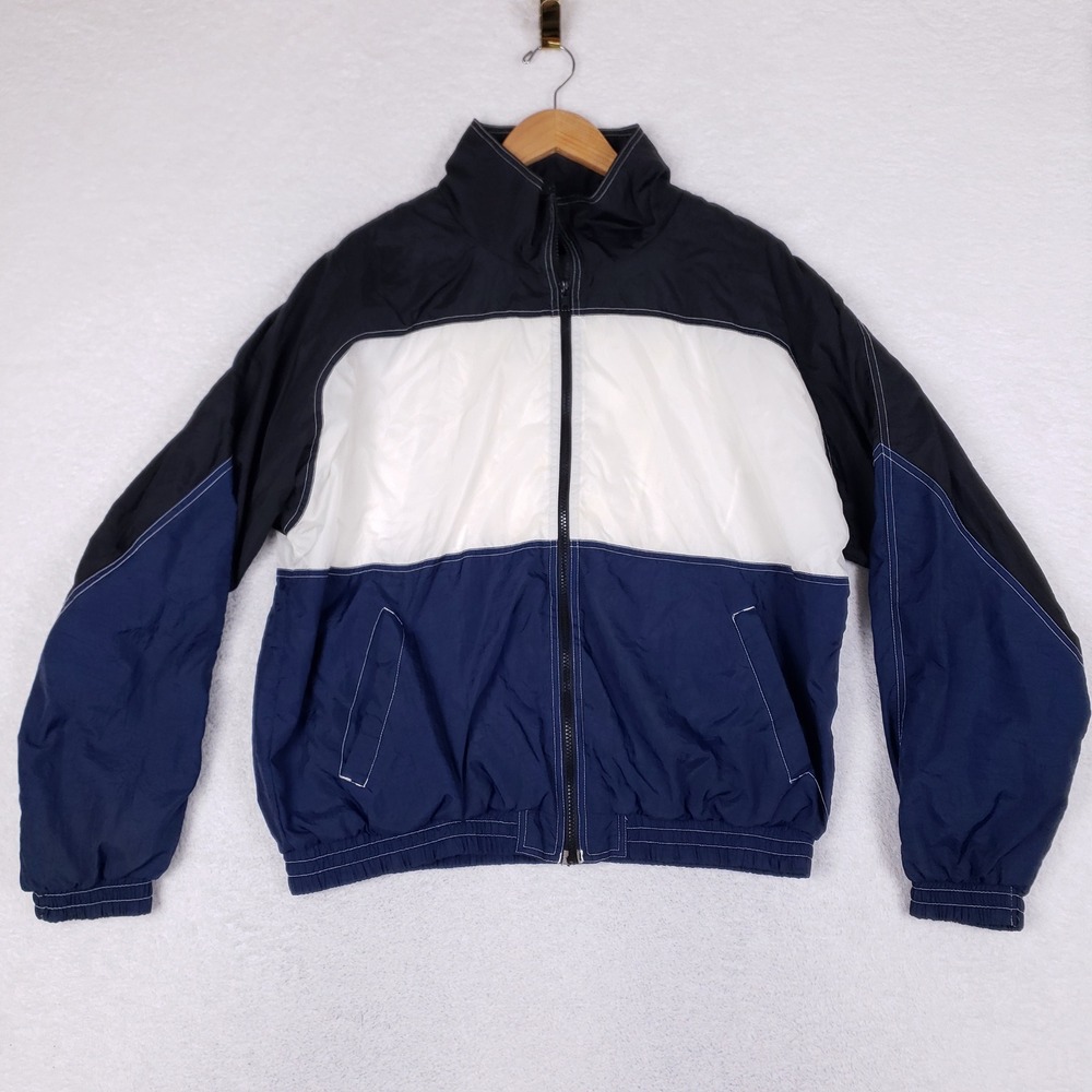 MacGregor Vintage 90s Colorblock Windbreaker Jacket Mens L Black White Blue